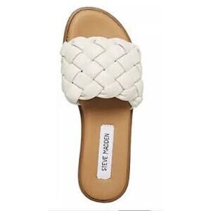 Steve Madden Womens Paislee Flat Sandal 10 White Braided Slides Slip-On NWOT